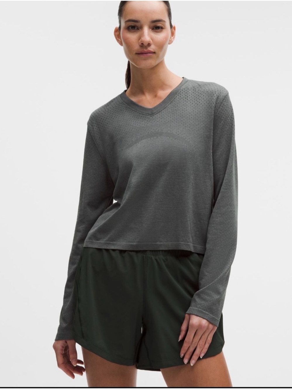 NWT Lululemon Swiftly Open Hole V-Neck onyx grey Long Sleeve Shirt Active $78